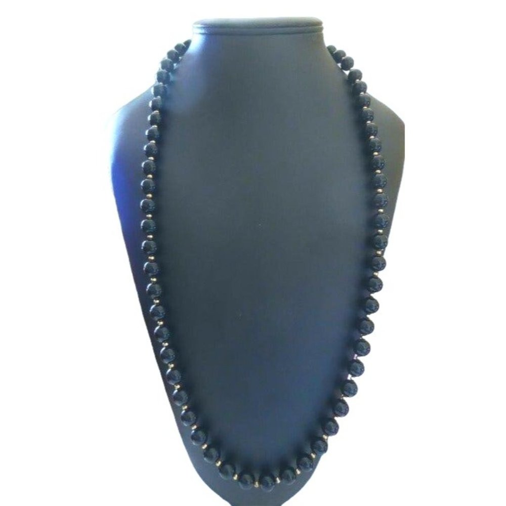 Classy Vintage MONET Black & Gold Bead Necklace - 31"